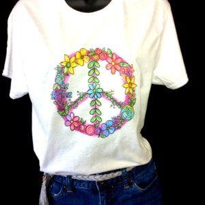 NEW Vintage Inspired Flower Peace Sign T-Shirt